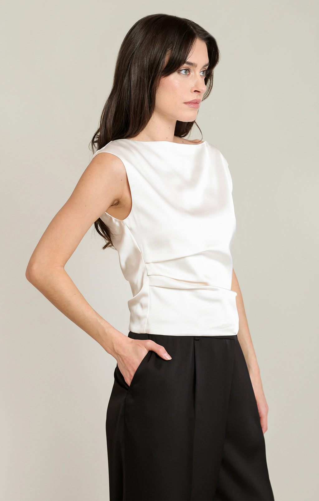 Draped Faux Satin Blouse