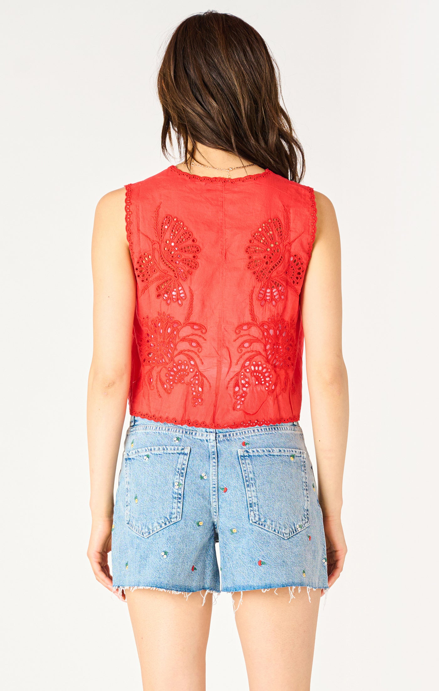 Sleeveless Tie-Front Eyelet Top