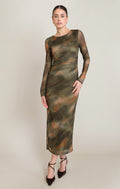 Watercolour Printed Mesh Maxi Dress