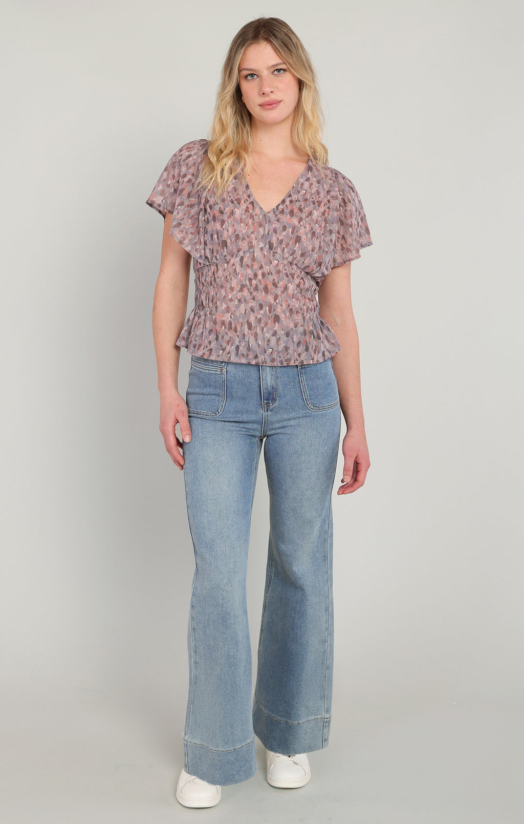 Smocked Waist Short Sleeve Blouse