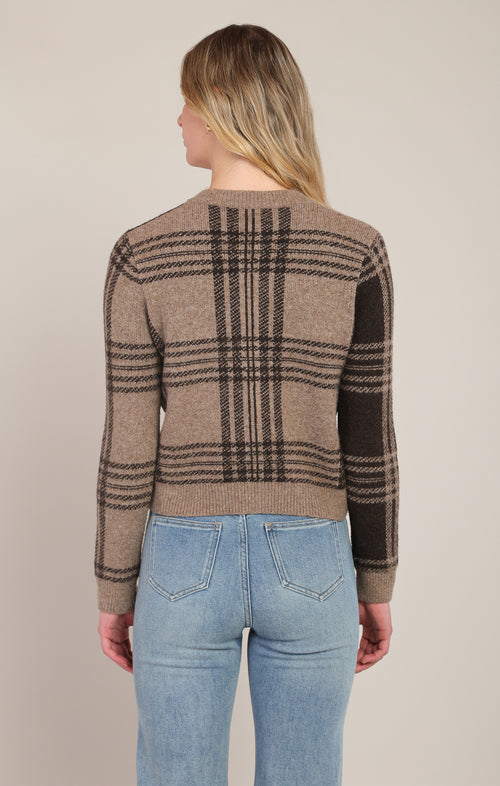 Plaid Crewneck Cropped Cardigan