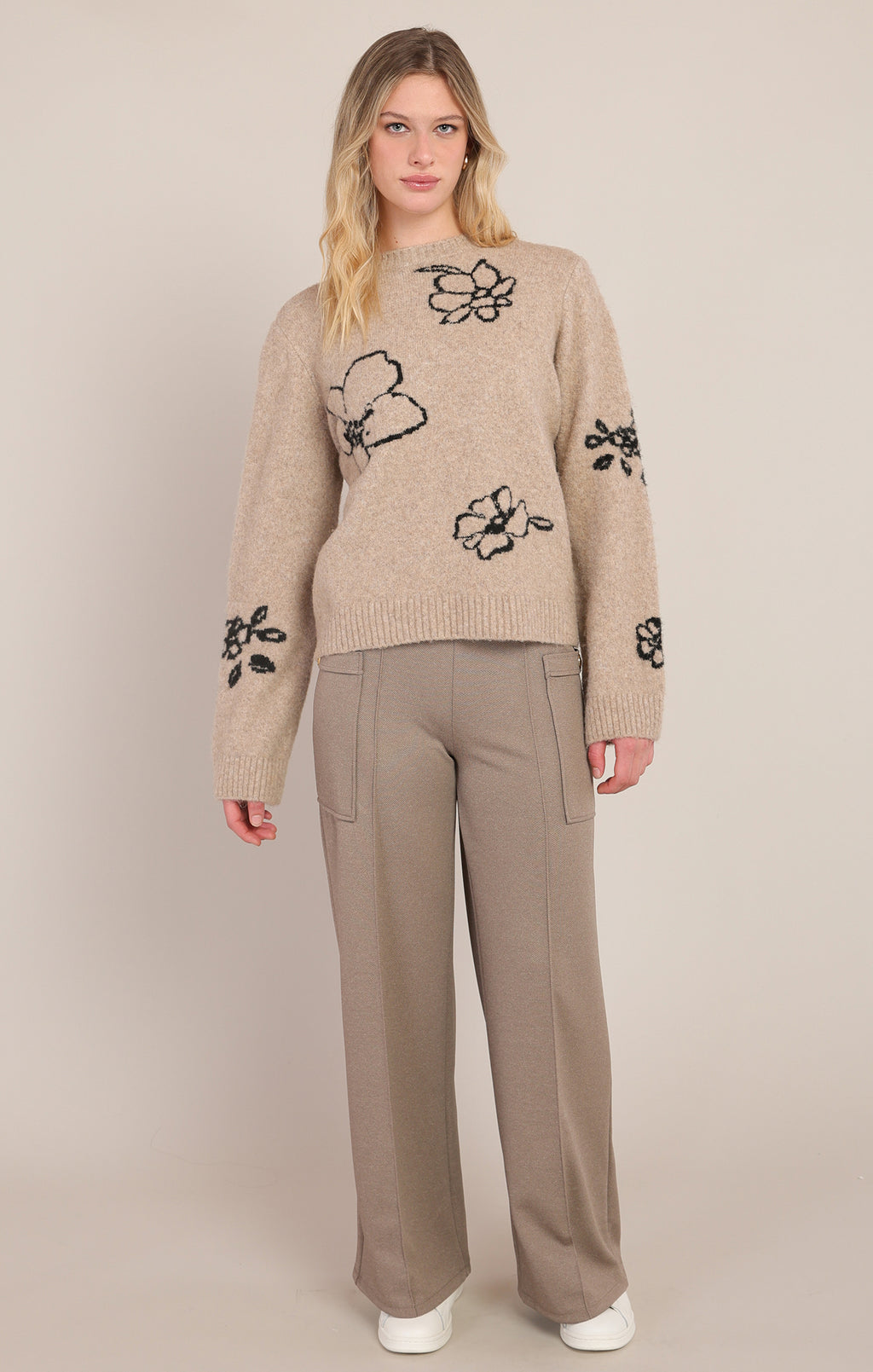 Flower Print Crewneck Sweater