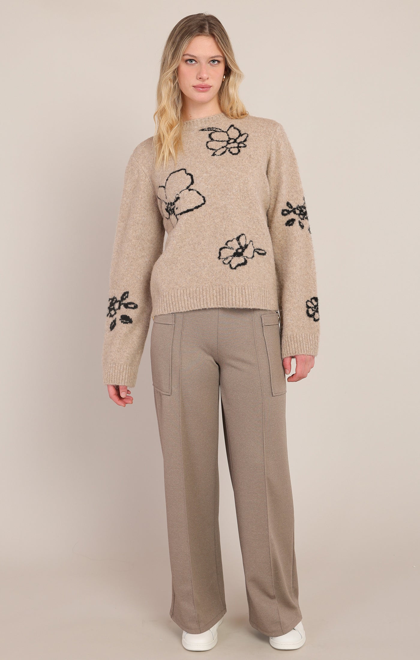 Flower Print Crewneck Sweater