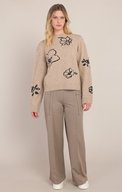 Flower Print Crewneck Sweater