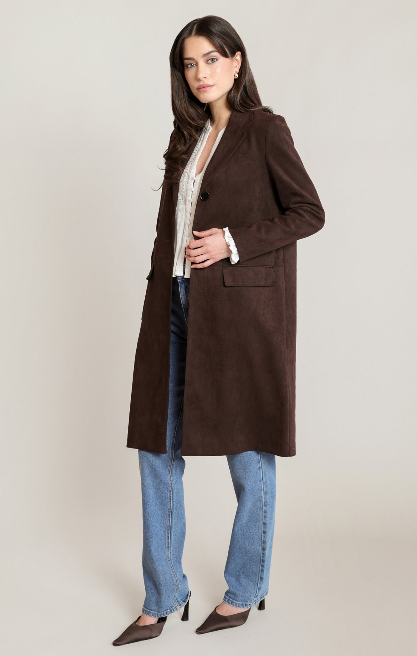 Faux Suede Overcoat