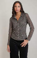 Leopard Mesh Button Up Blouse