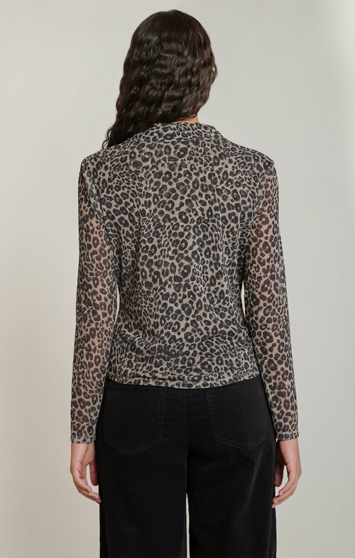 Leopard Mesh Button Up Blouse