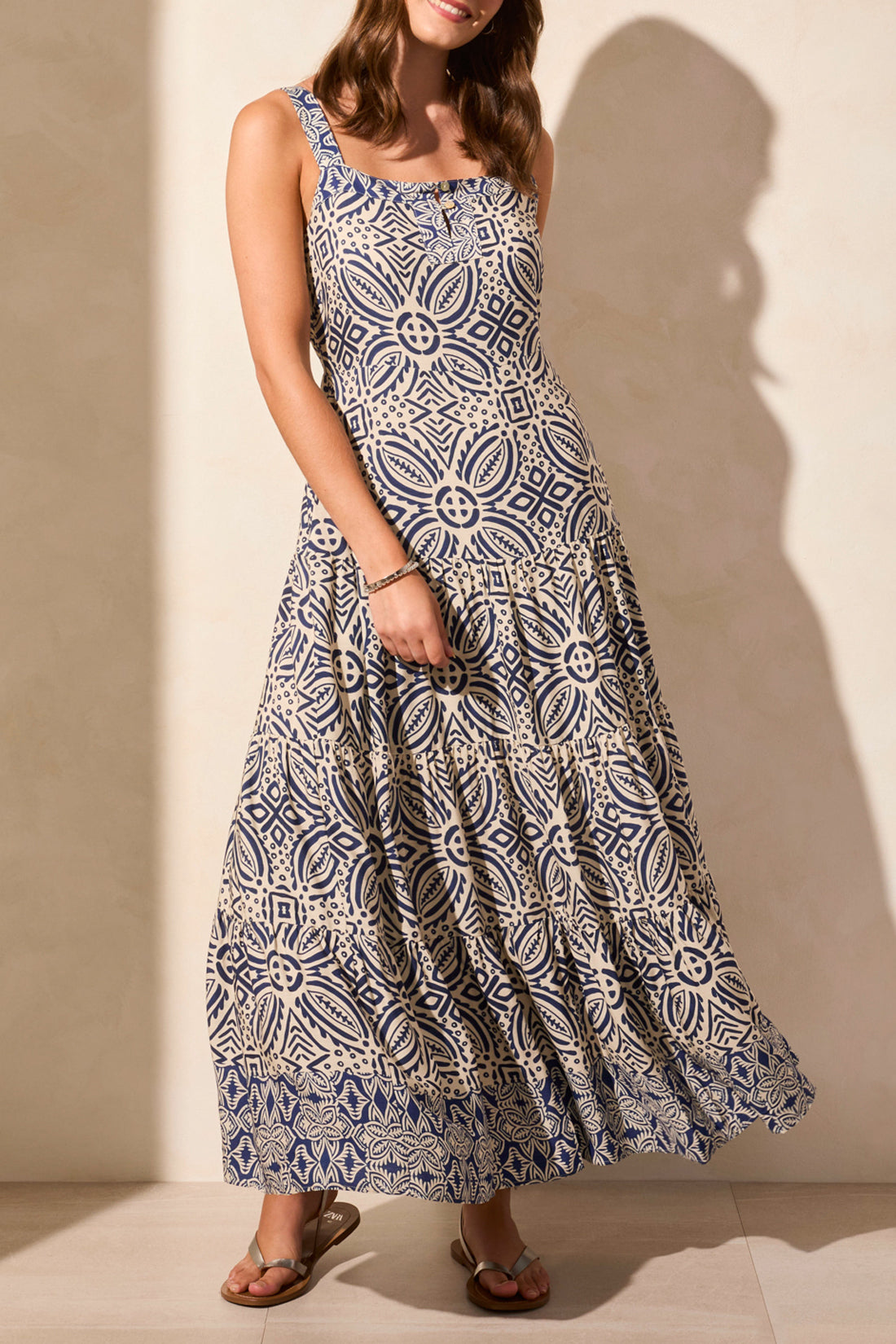 Sleeveless Printed Tiered Maxi Dress