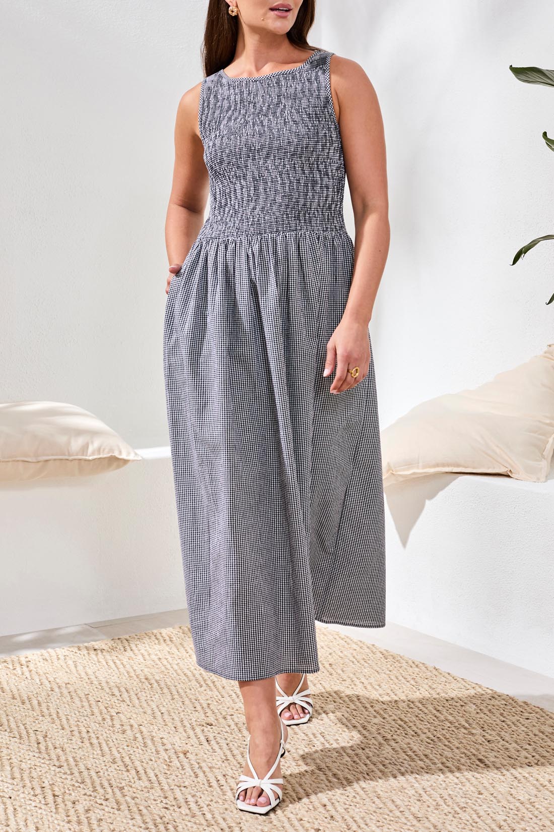 Sleeveless Ruched Midi Dress