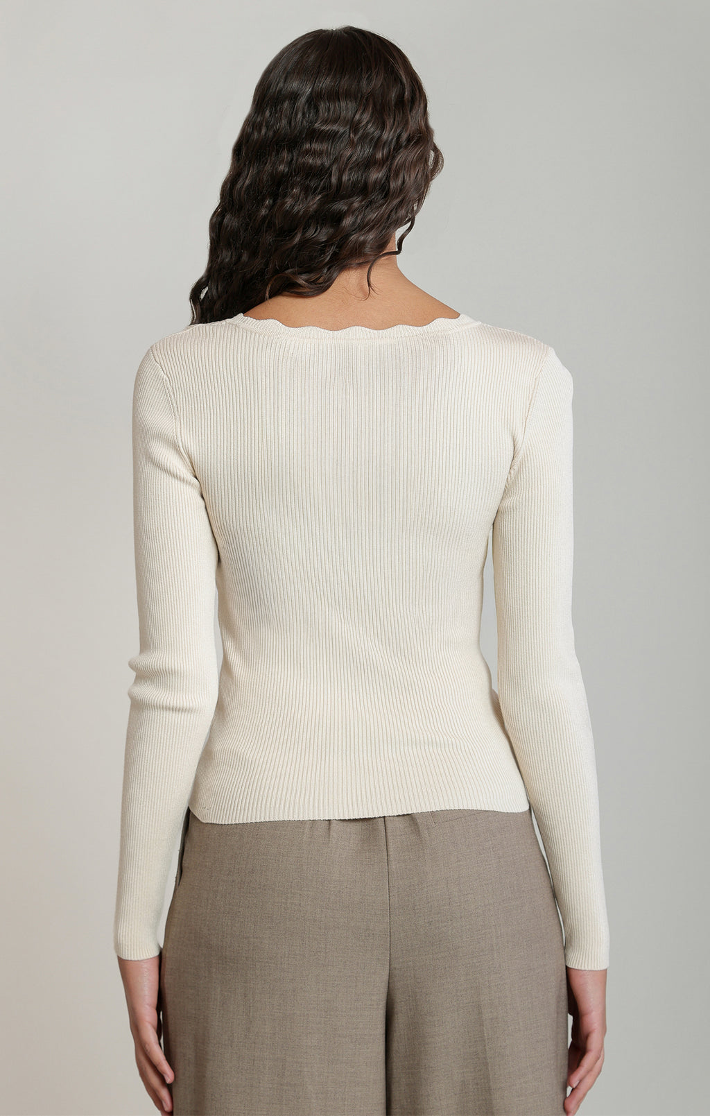 Scallop Neckline Long Sleeve Shirt