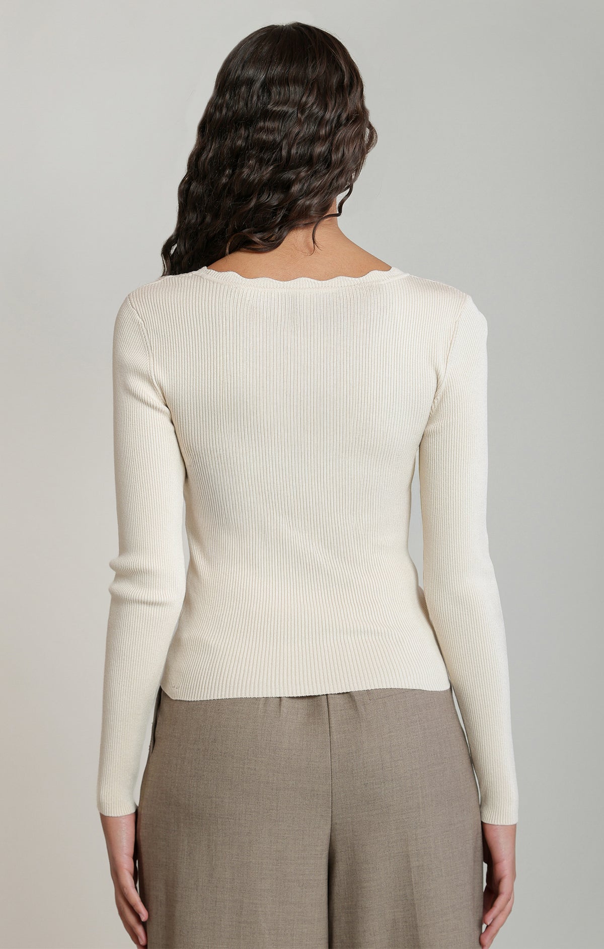 Scallop Neckline Long Sleeve Shirt