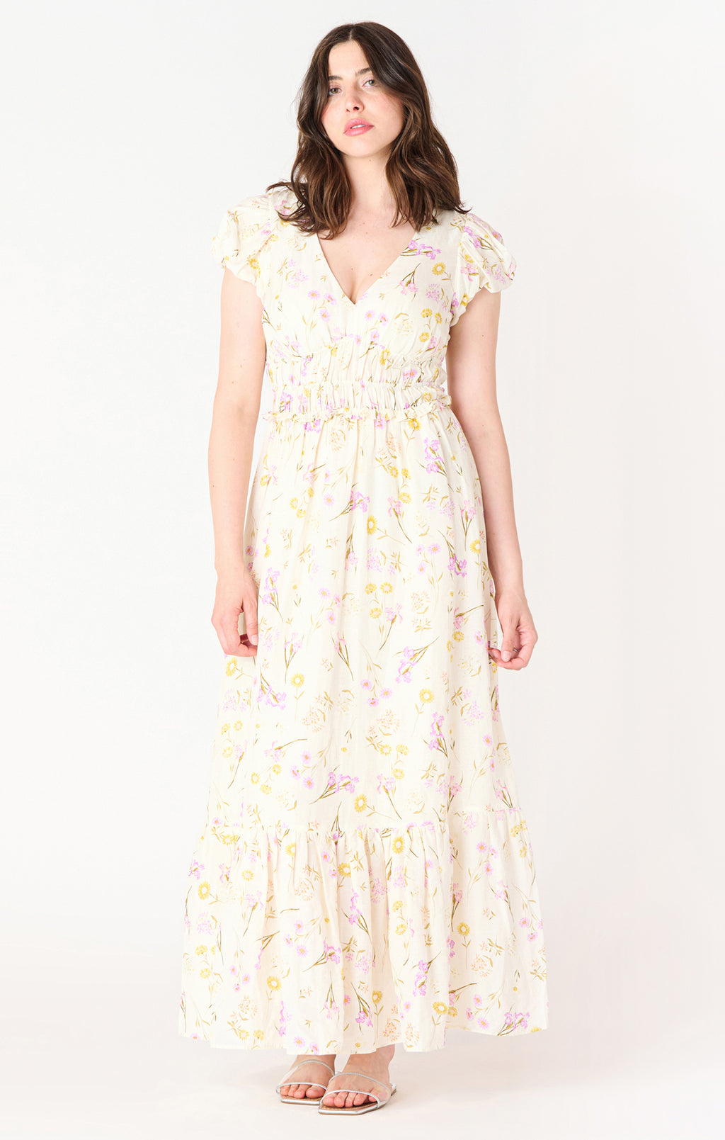 Bubble Sleeve Elastic Waist Maxi Dress