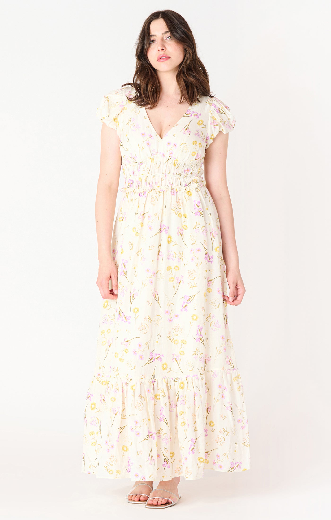 Bubble Sleeve Elastic Waist Maxi Dress