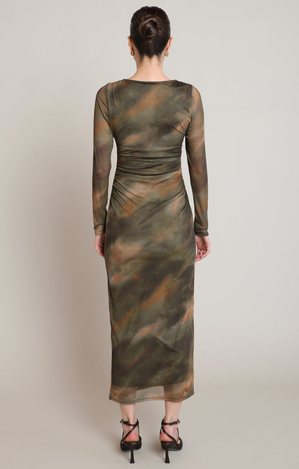 Watercolour Printed Mesh Maxi Dress