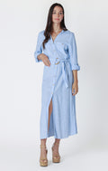 Long Sleeve Belted Midi Shirt Dress