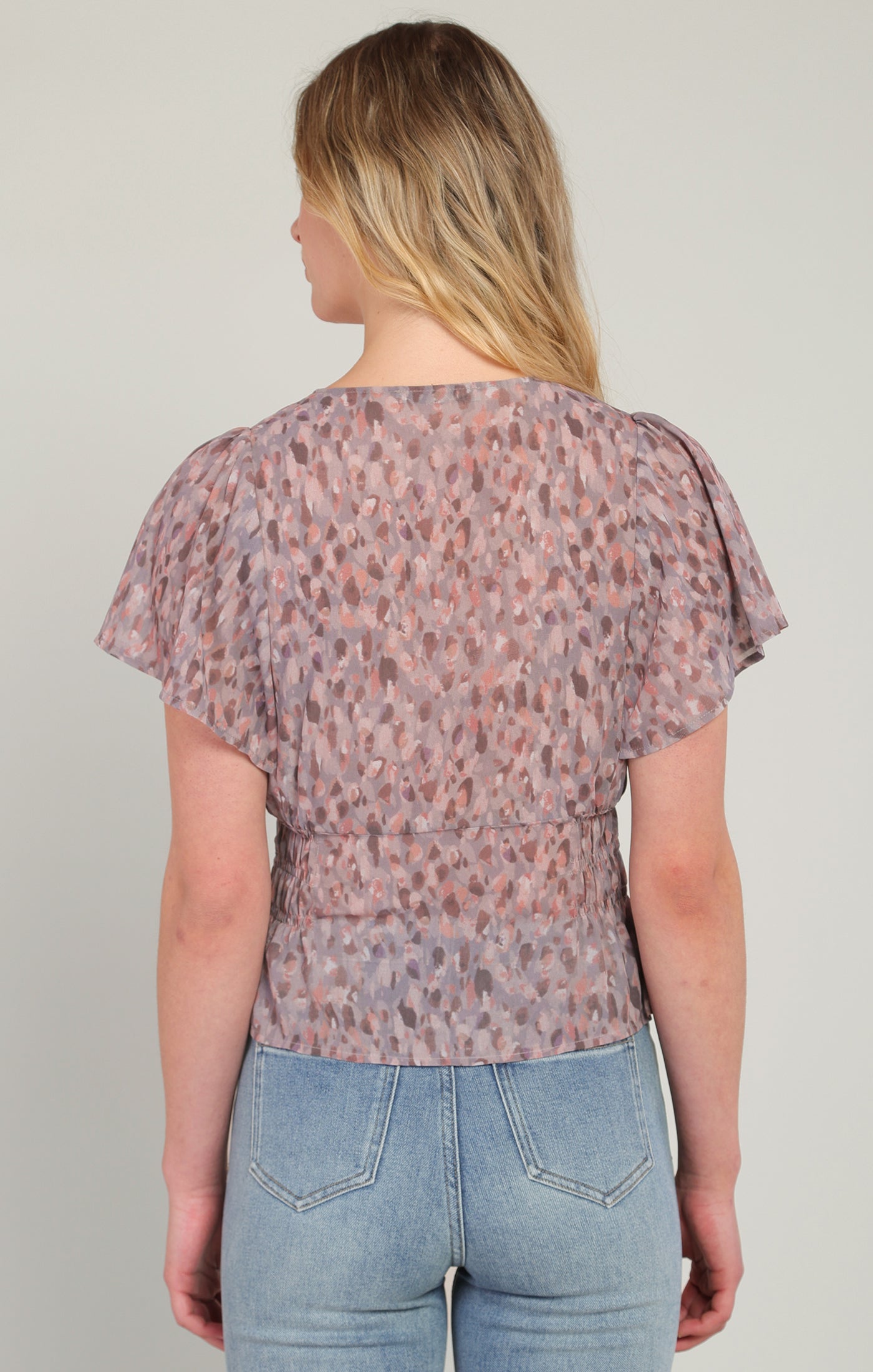Smocked Waist Short Sleeve Blouse