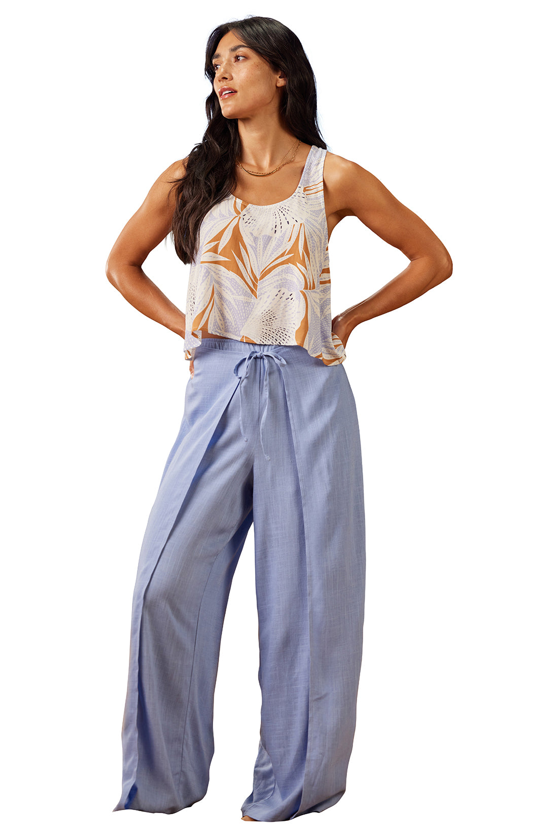 Wide Leg Tie-Front Drawstring Pants