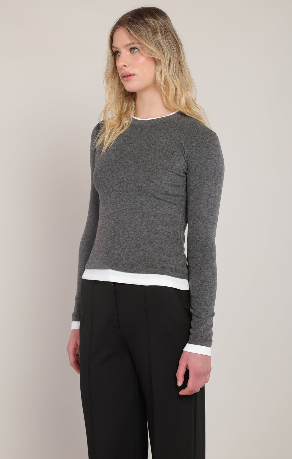 Layered Look Crew Neck Long Sleeve Shirt