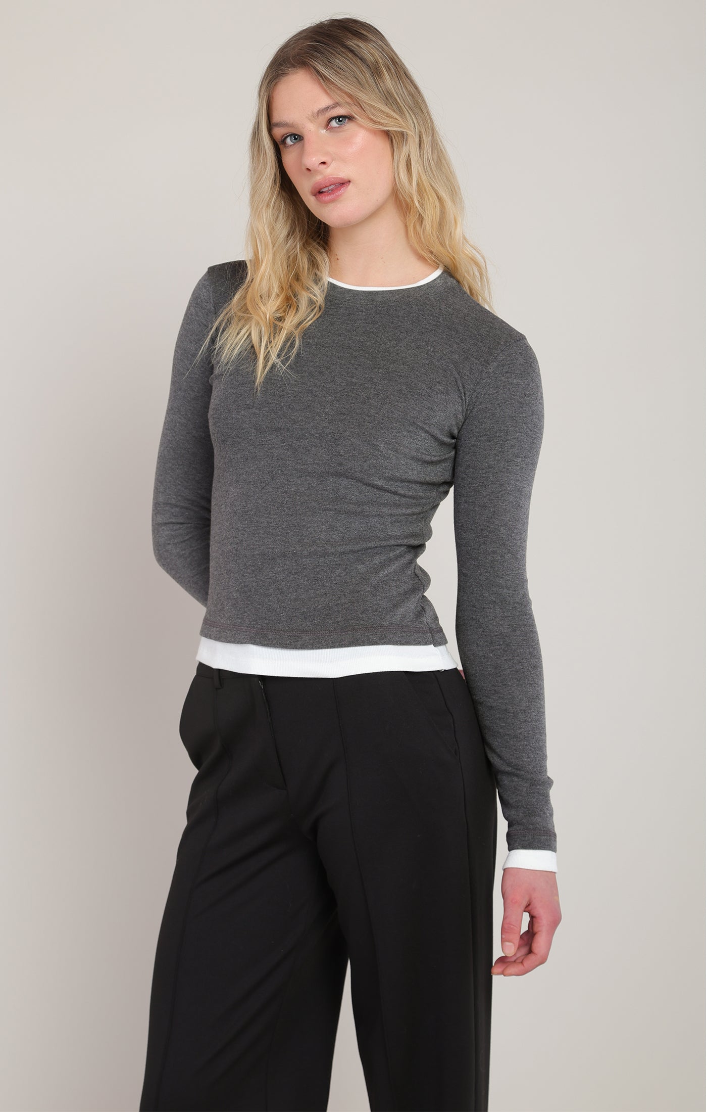 Layered Look Crew Neck Long Sleeve Shirt