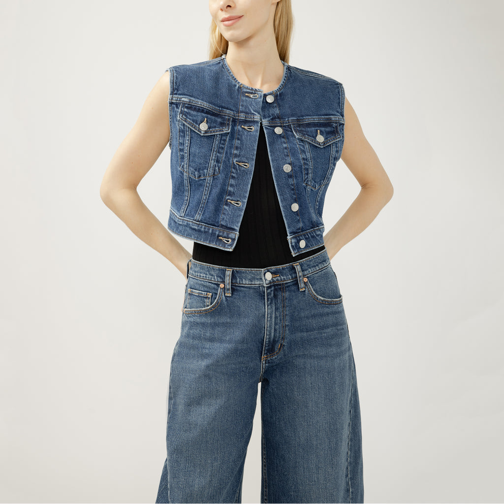 Cropped Denim Vest