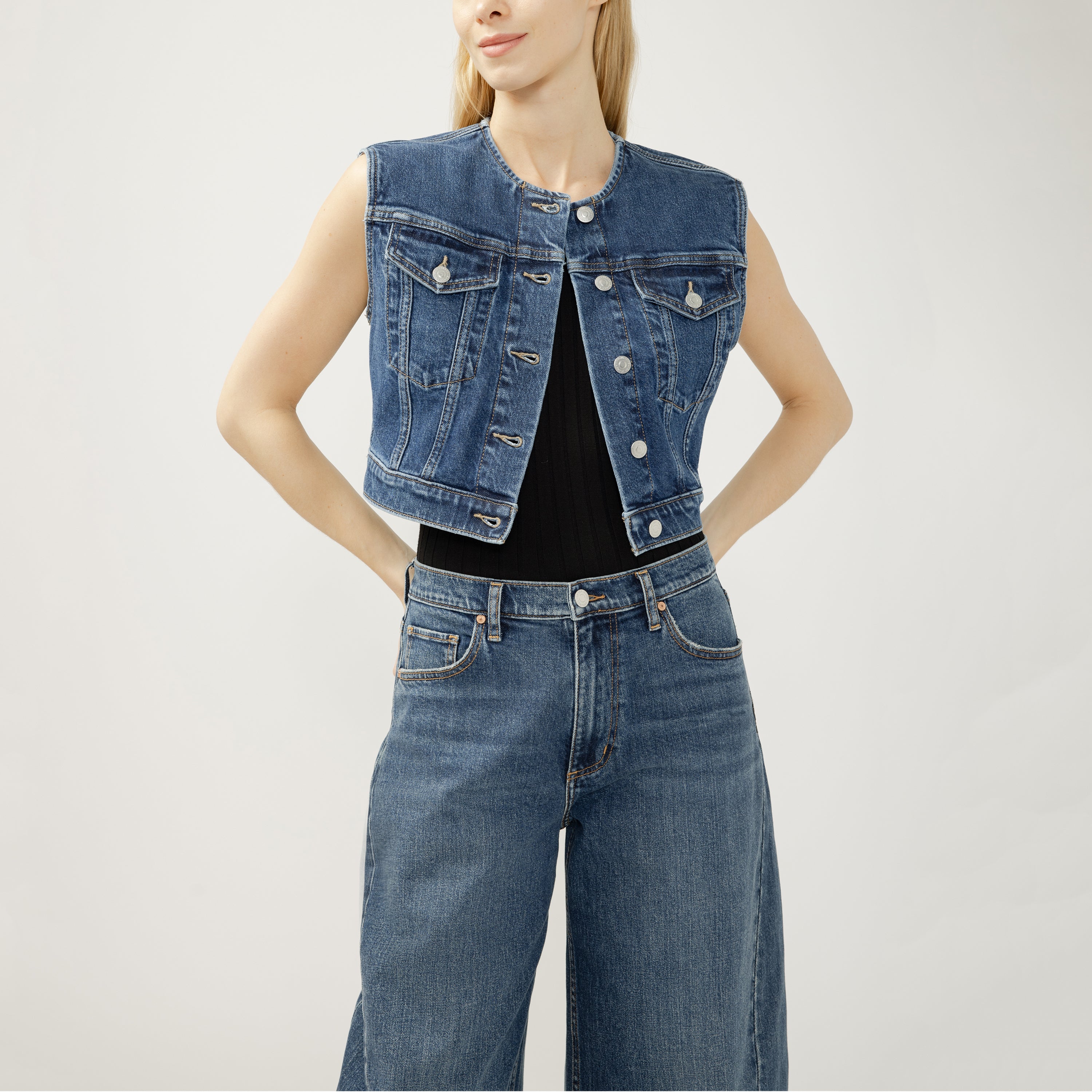 Cropped Denim Vest