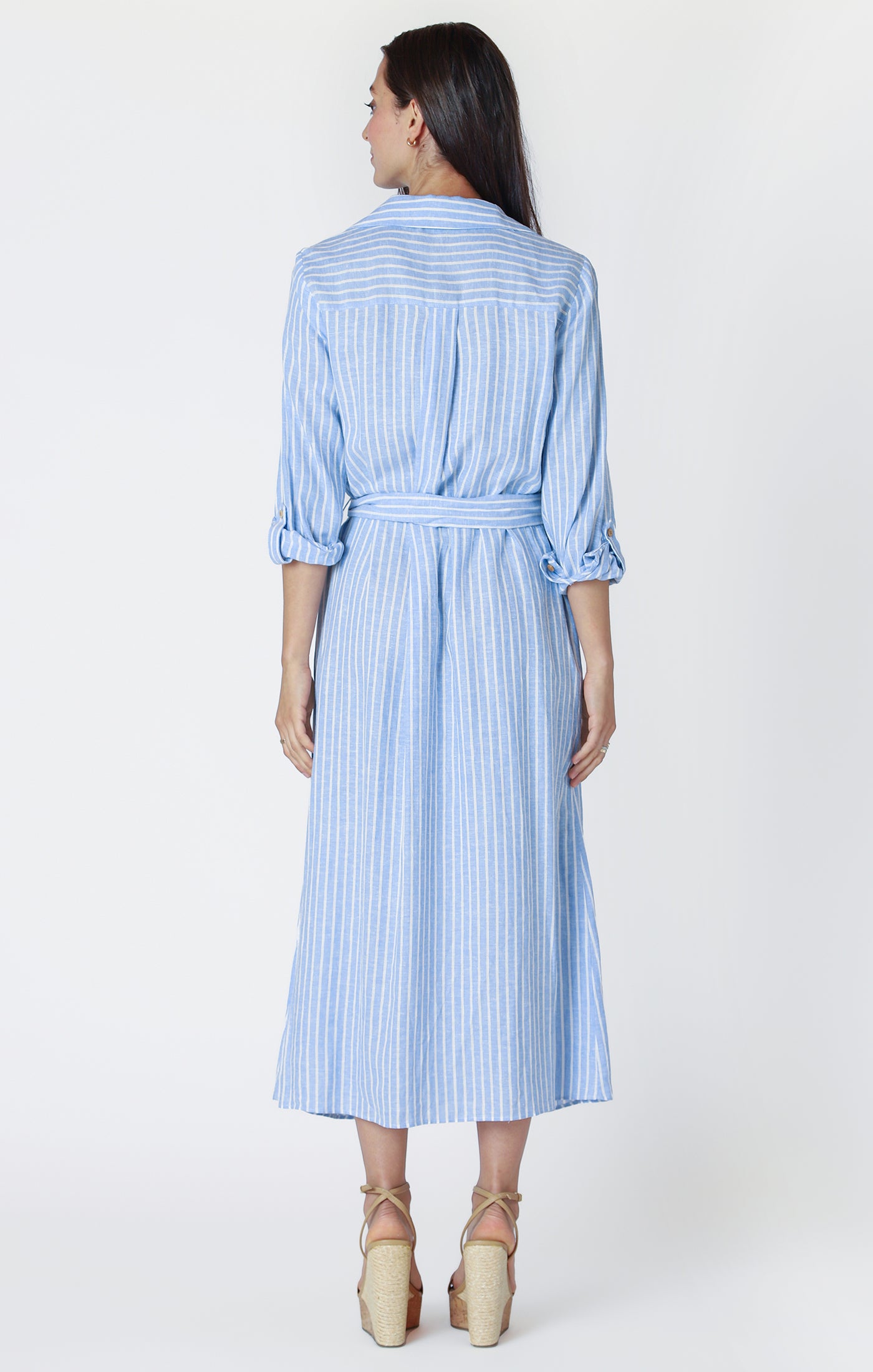Long Sleeve Belted Midi Shirt Dress