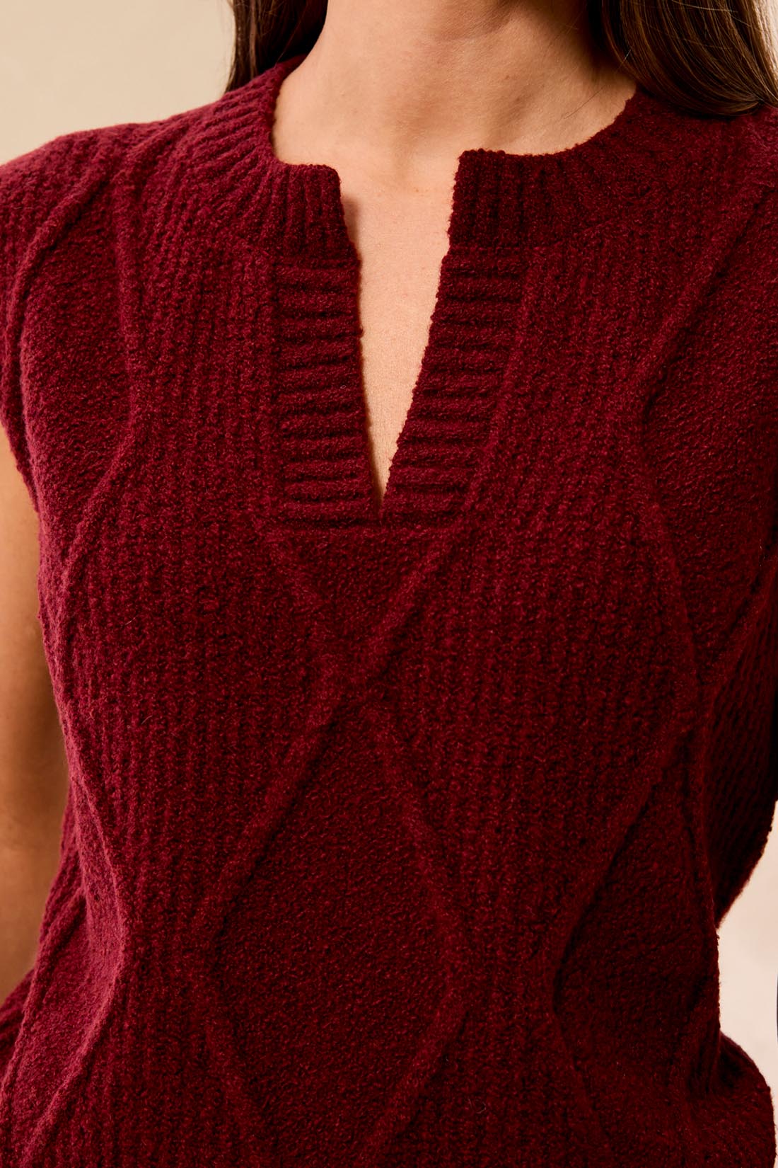 Soft Split Crew Neck Sleeveless Sweater