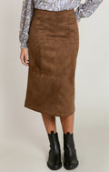 Faux Suede Mid Calf Skirt