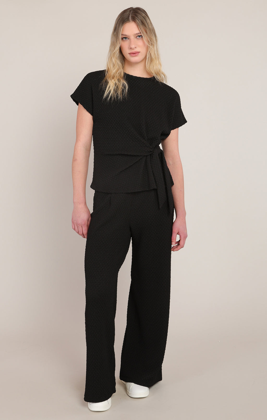Textured Wide Leg Pleated Pant