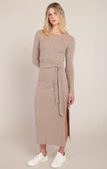 Long Sleeve Knot Waist Midi Dress