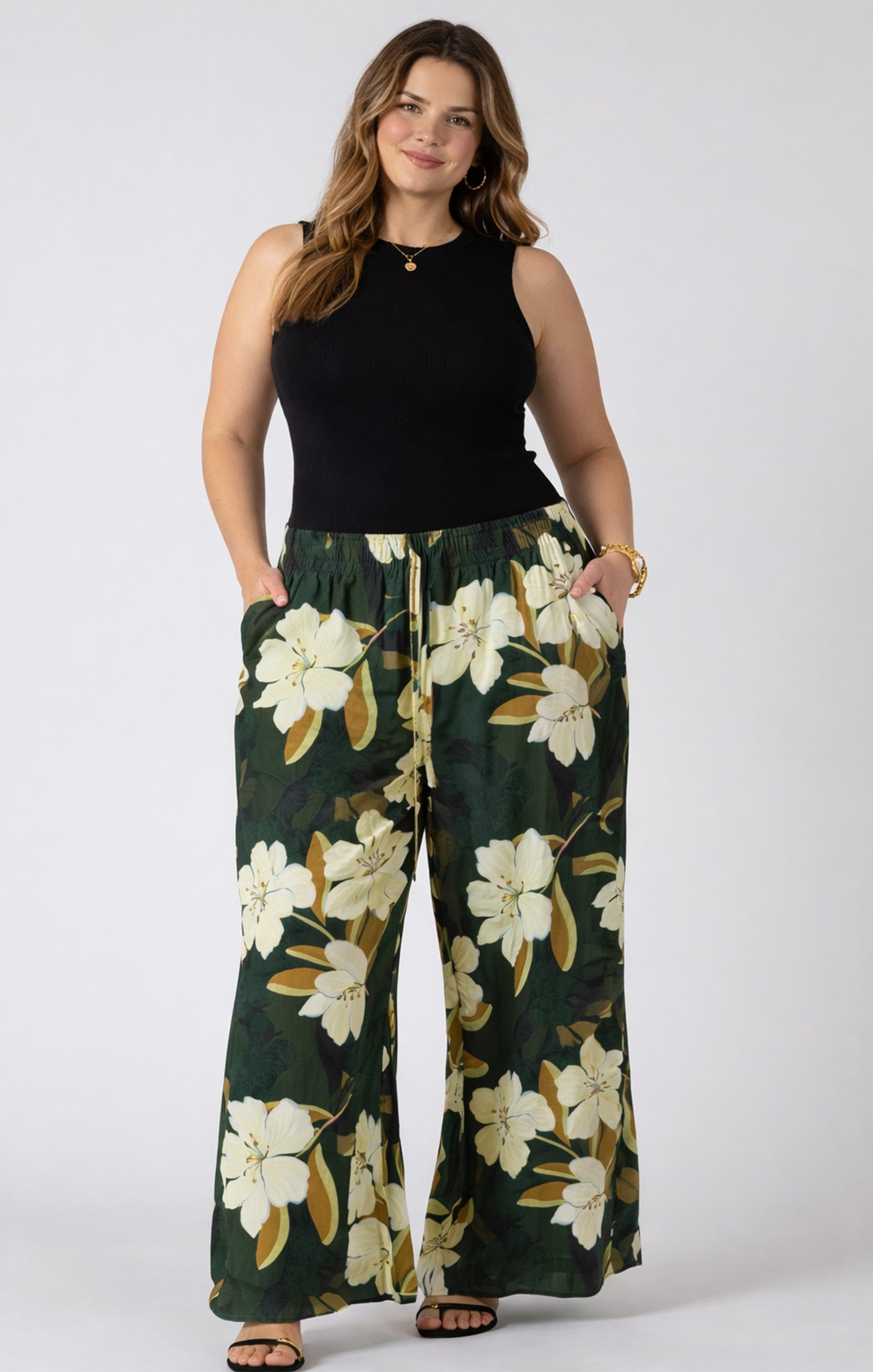 Wide Leg Bold Floral Flowy Pants | Plus