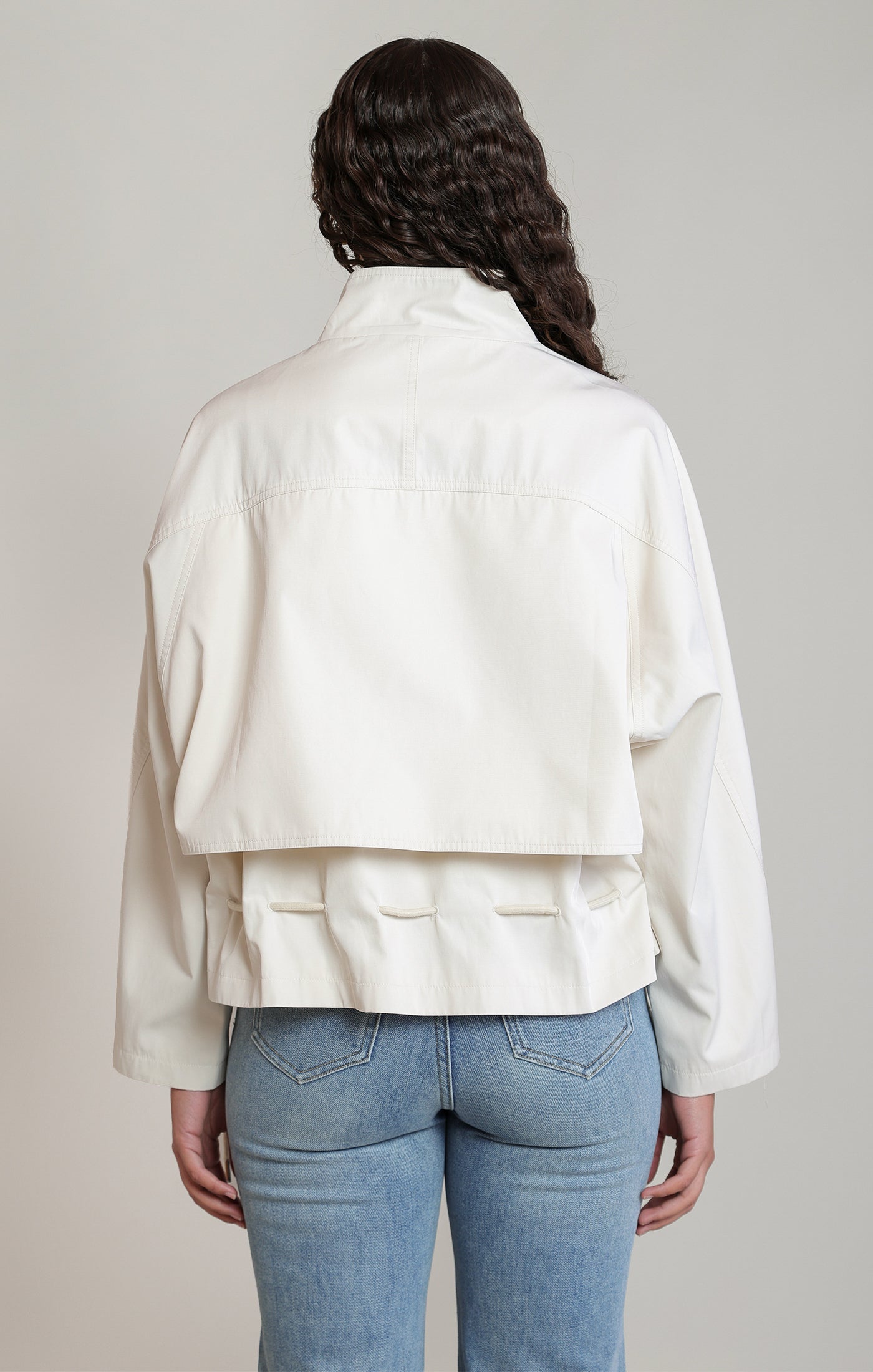 Buckle-Neck Short Trench Jacket