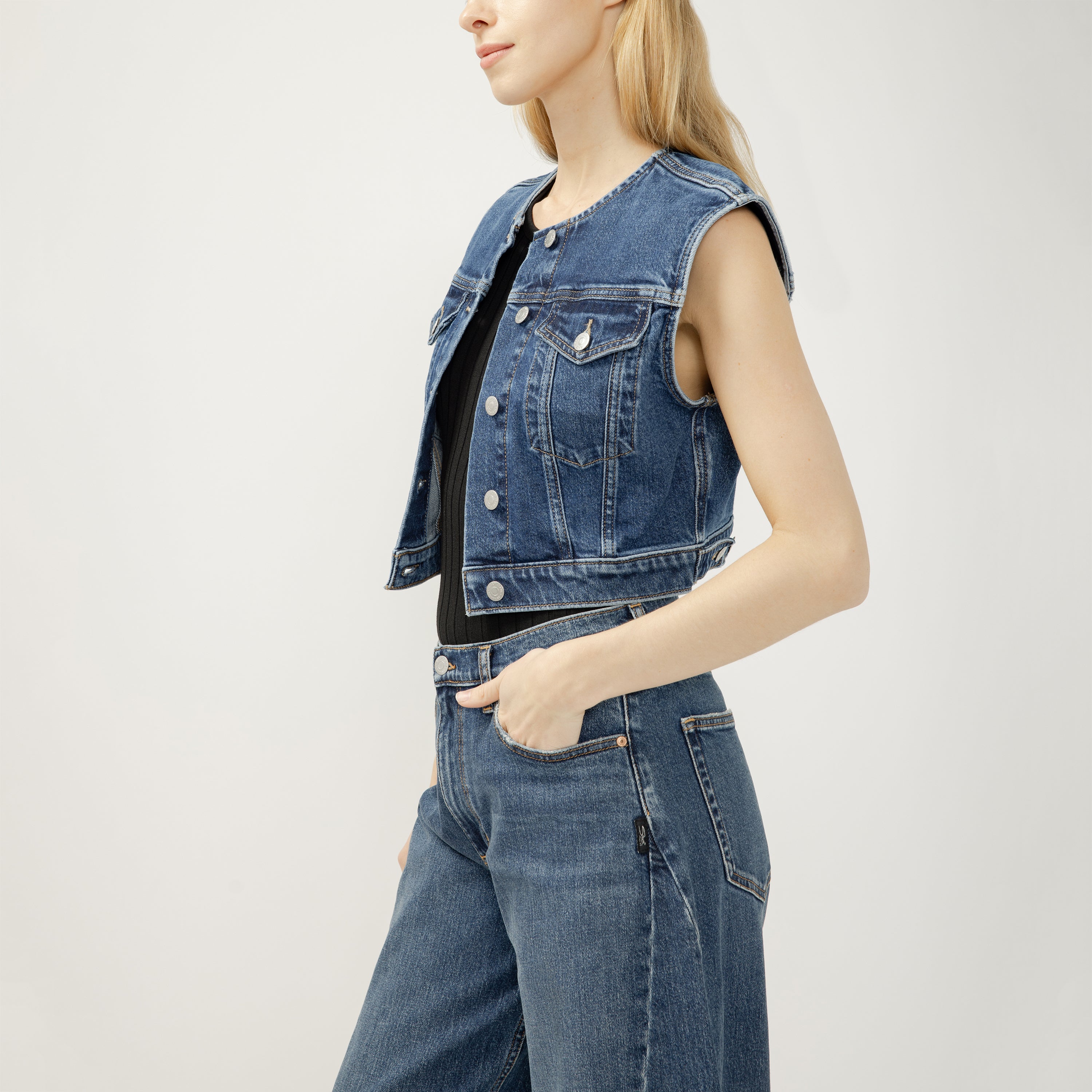 Cropped Denim Vest