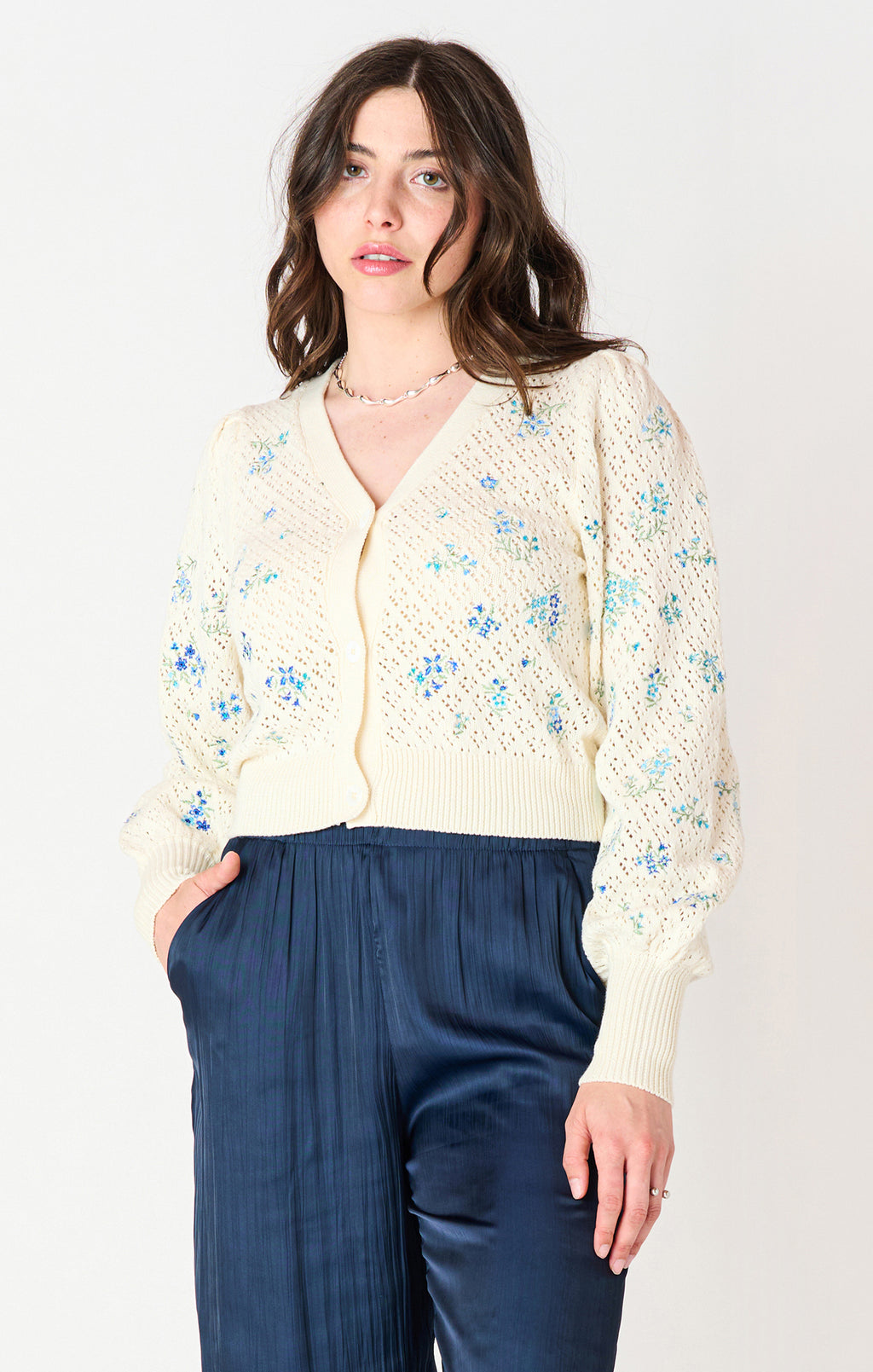 Pointelle Embroidered Cardigan