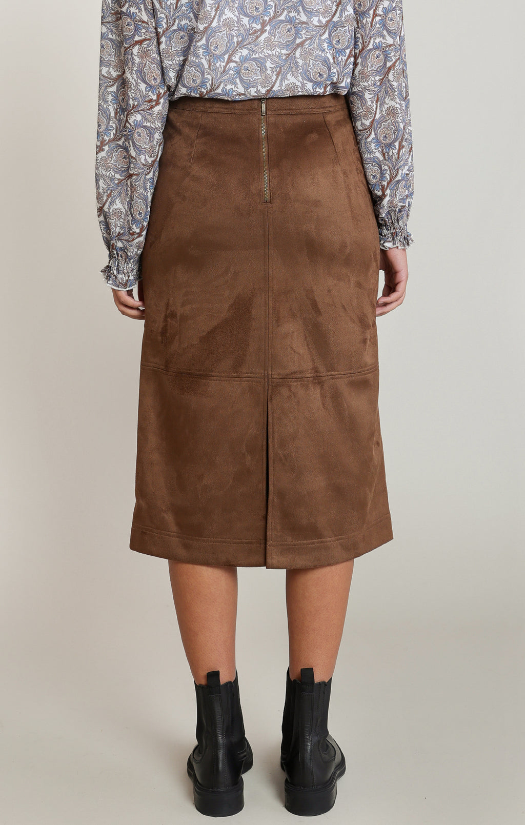Faux Suede Mid Calf Skirt