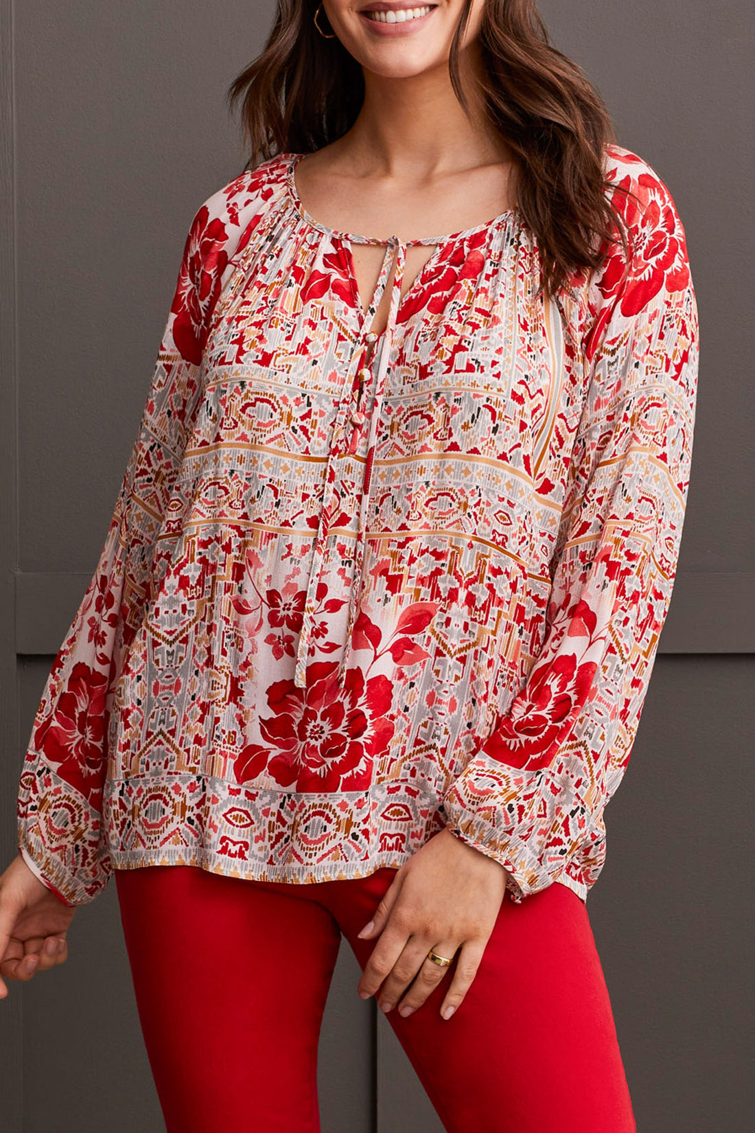 Long Sleeve Blouse with Tie
