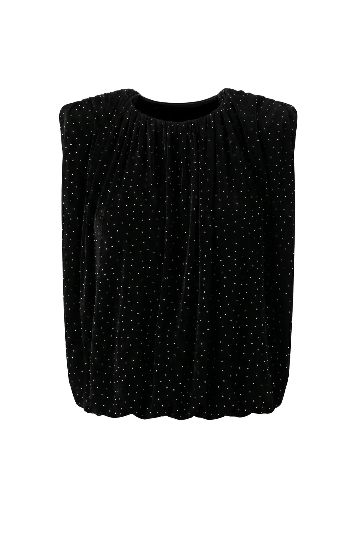 Sleeveless Draped Knit Top With Shoulder Pads