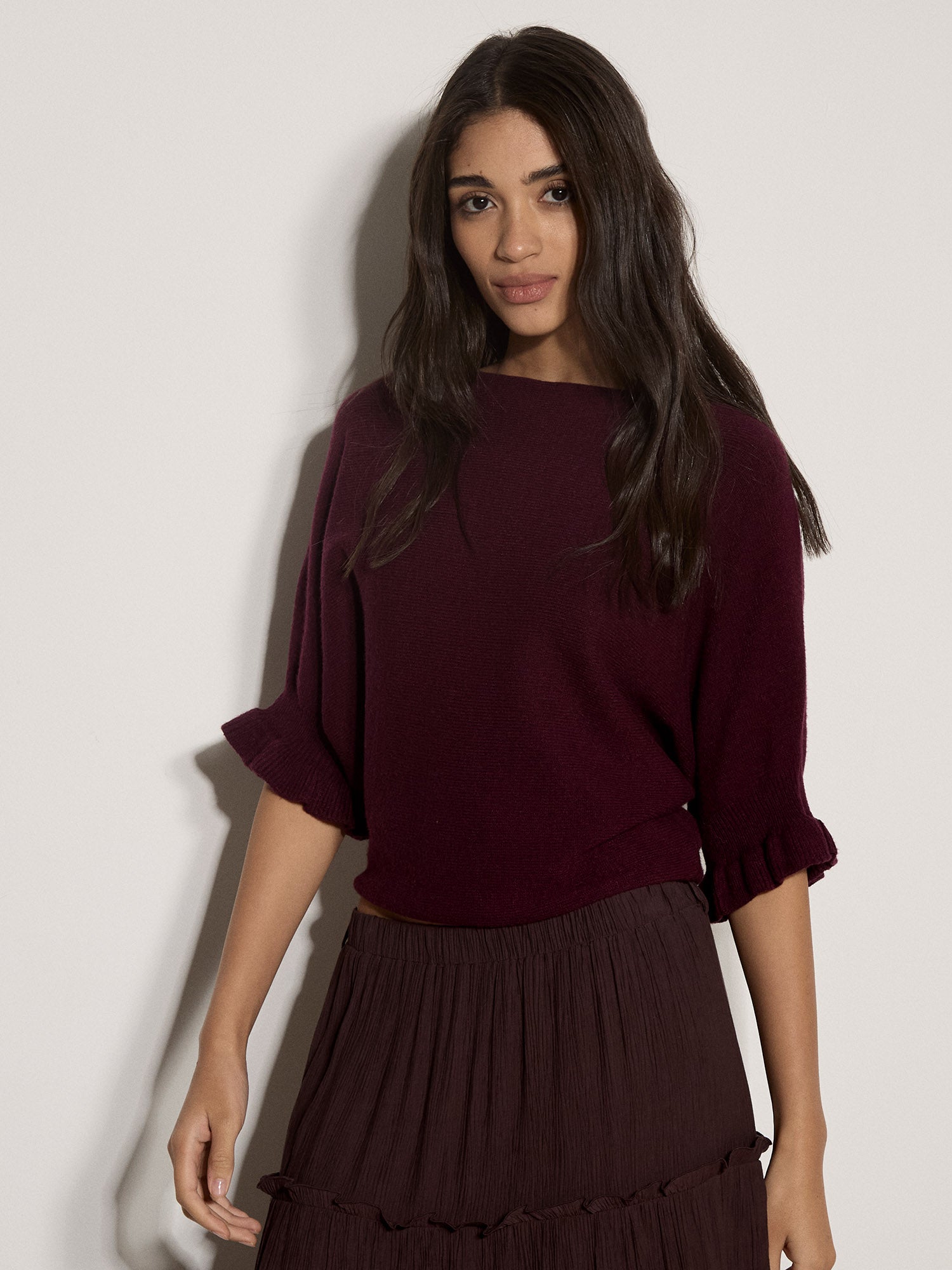 Ruffle Sleeve Batwing Jumper