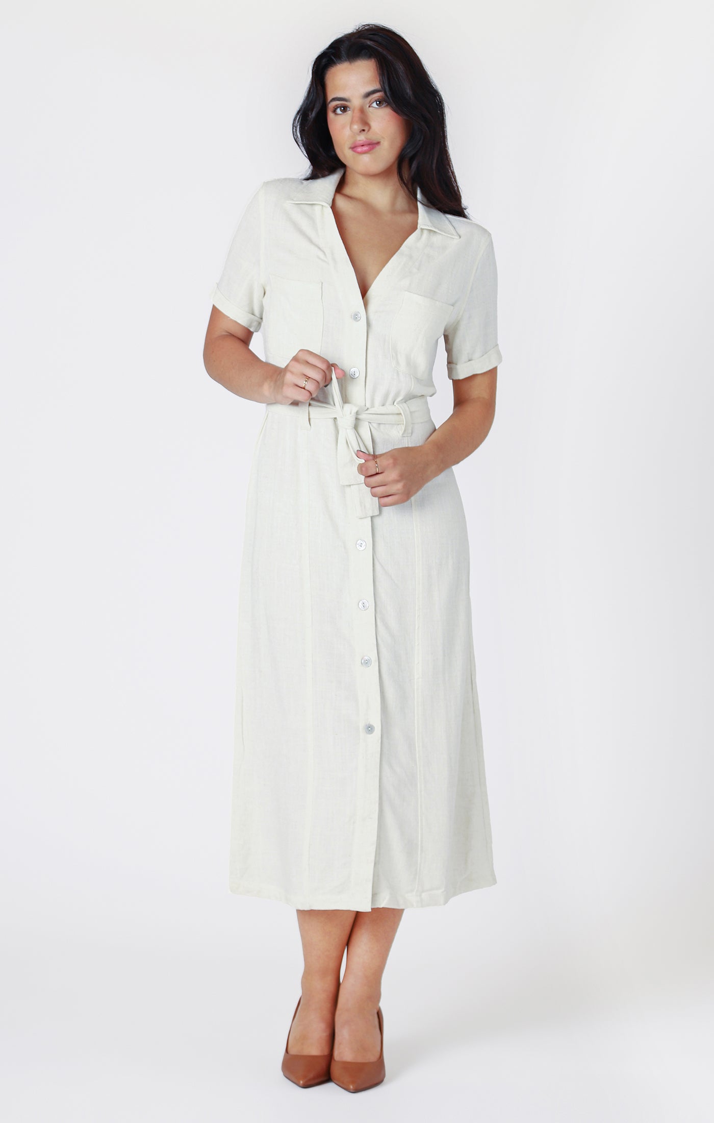 Button Front Midi Shirt Dress