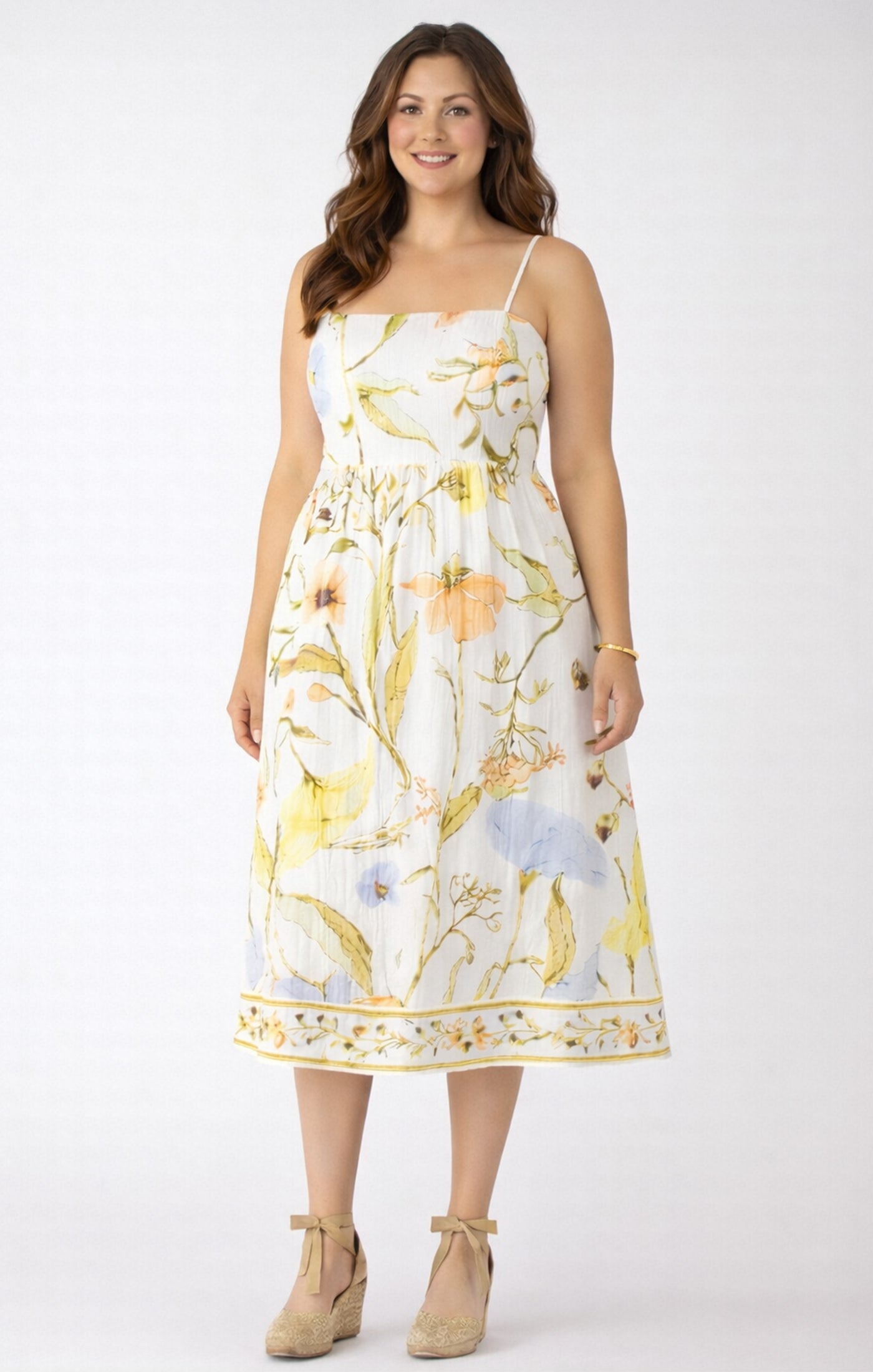 Smocked Detail Midi Dress | Plus