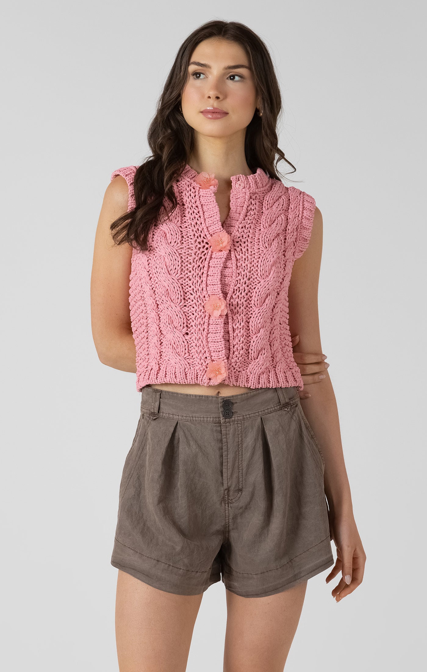 Floral Button Cable Vest