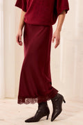 Satin Lace Hem Midi Skirt